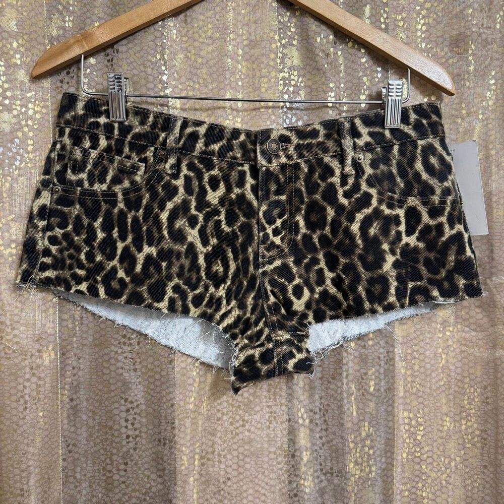 Seven7 Leopard Print Denim Cut Off Short Booty Low Rise Y2K Shorts 27 NWT